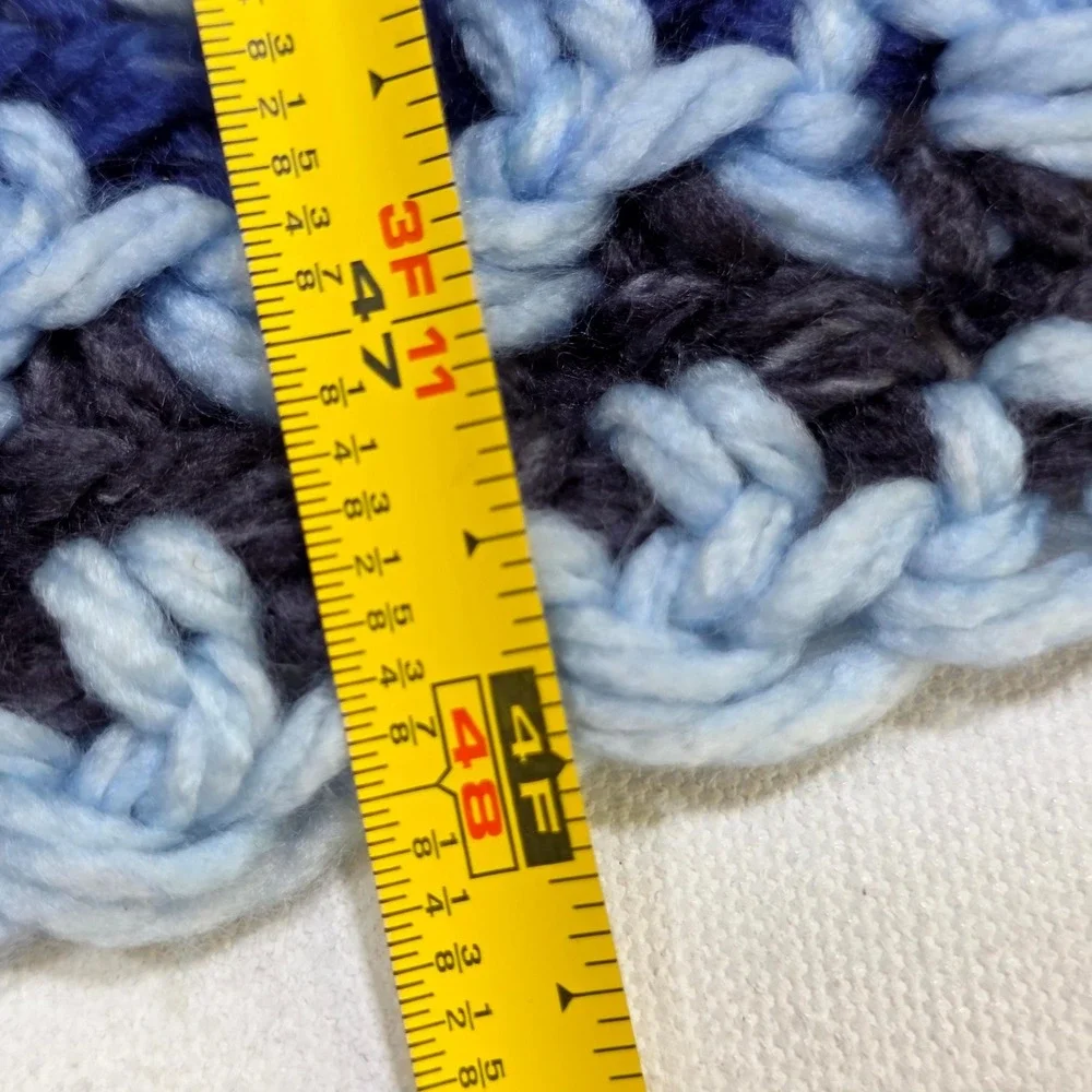 Crochet Throw Blanket OS Blue Multi Striped Handmade Chunky Grandmacore Boho